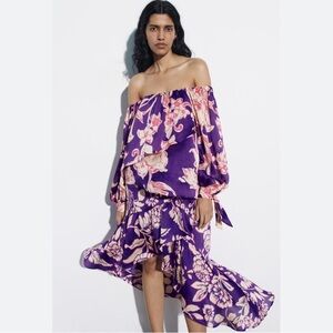 Zara top off shoulder blouse ruffle purple size small new